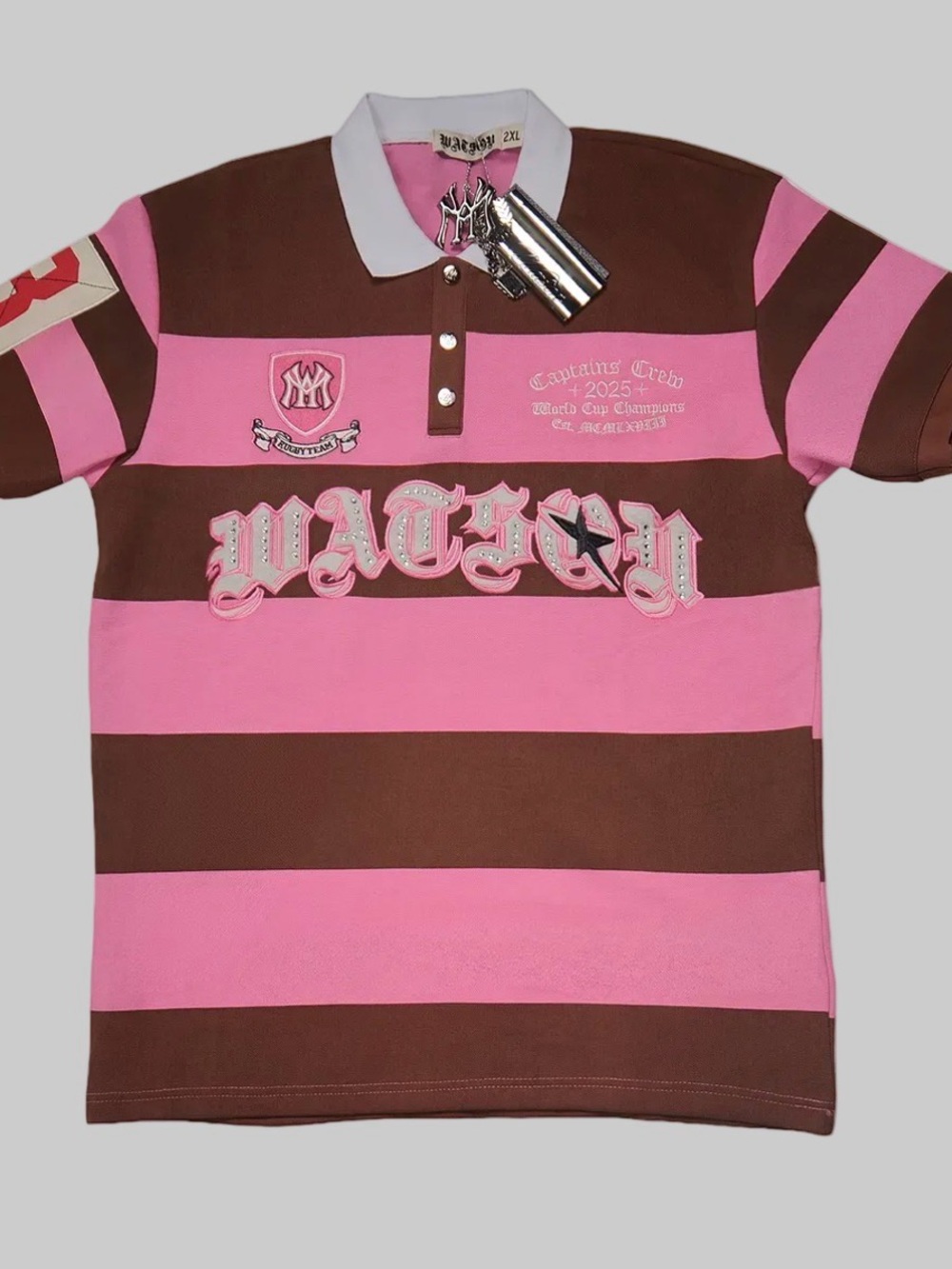 🩷💠👕💠🩷 Watson Pink & Brown Polo Shirt with Rhinestones